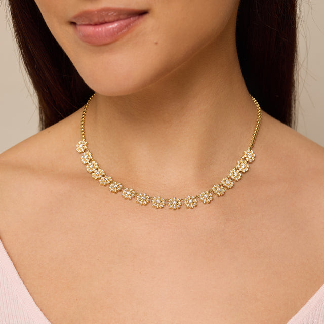 1/3 Illusion Set Diamond Flower Tennis Necklace