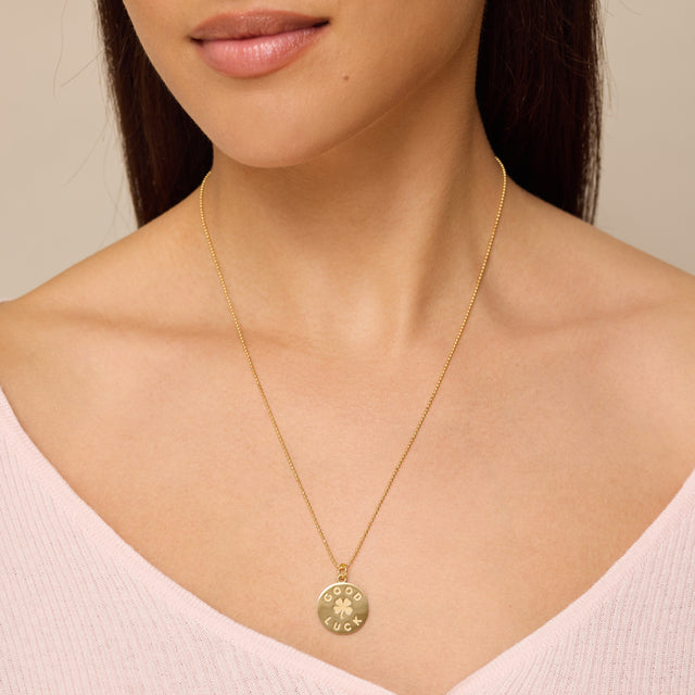 Good Luck & Clover Sentiment Pendant Necklace