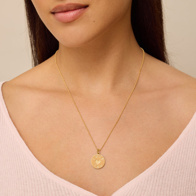 Love You & Heart Sentiment Pendant Necklace