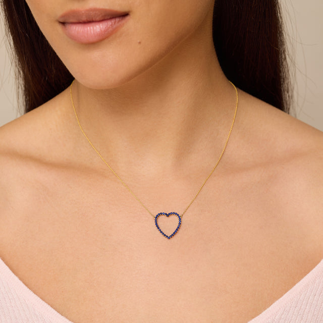 Large Lapis Open Heart Necklace