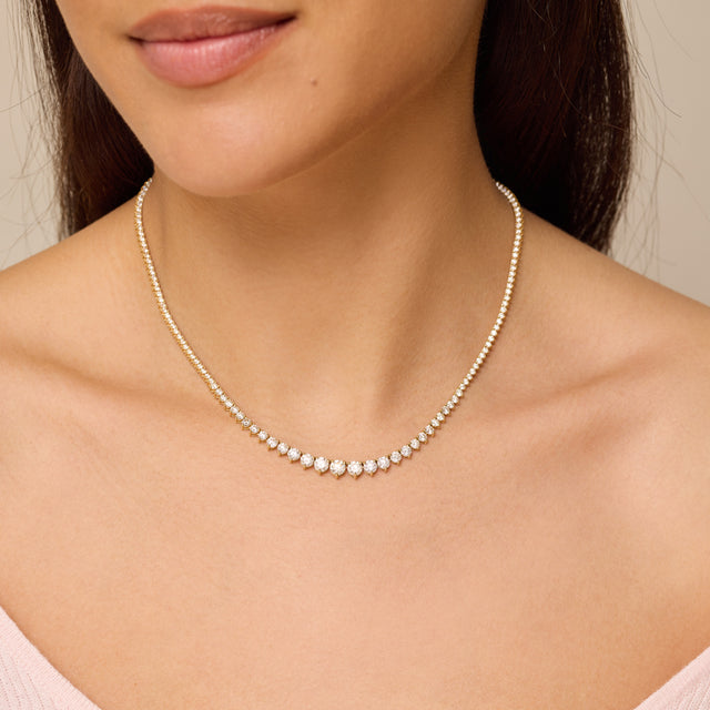 Luxe Graduated 3-Prong Diamond Tennis Necklace