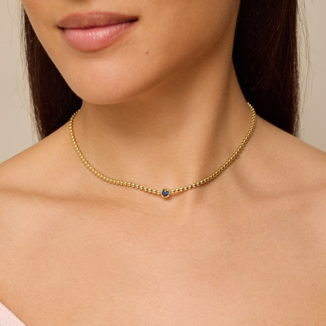 Bezel Tennis Necklace With Illusion Set Blue Sapphire Center