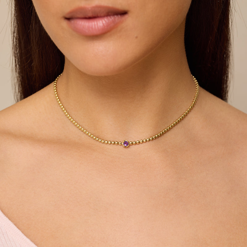 Mini Bezel Tennis Necklace with Illusion-Set Amethyst Accent