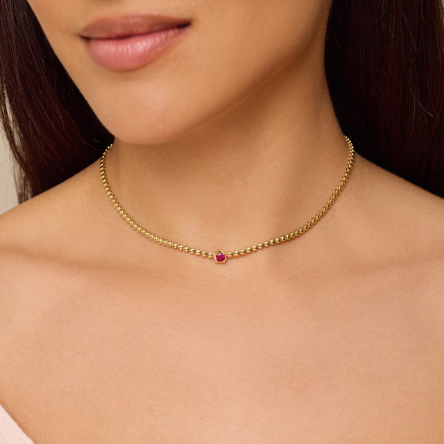 Bezel Tennis Necklace With Illusion Set Ruby Center