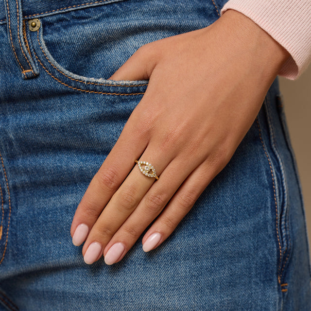 Medium Diamond Open Evil Eye Ring