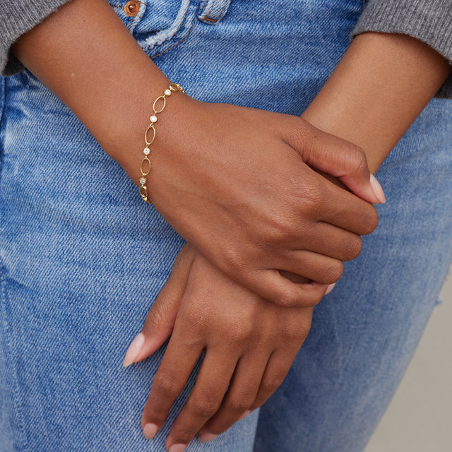 Medium Edith Link Bracelet with Diamond Bezel Accents