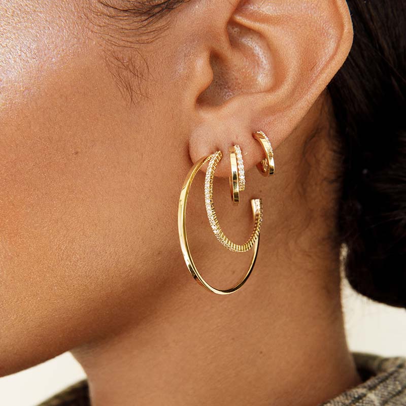 Small Double Hoops with 4-Prong Diamond Accent