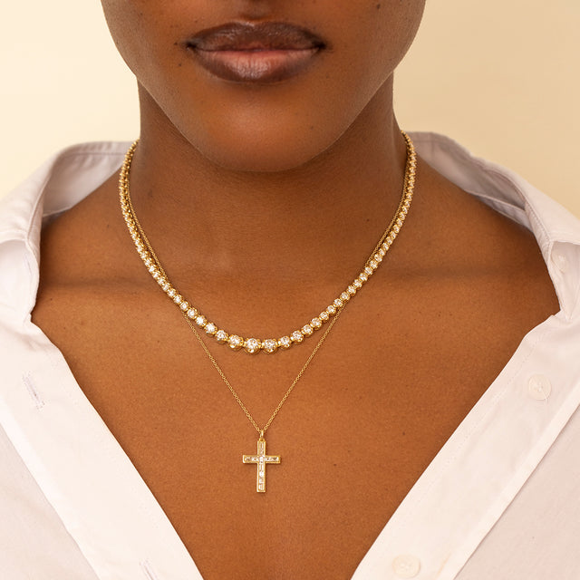 Channel Set Diamond Baguette Cross Necklace