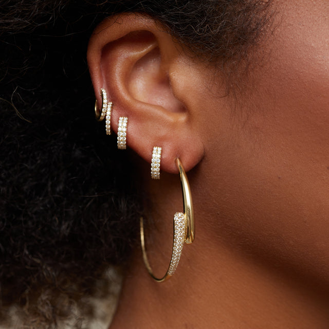 Medium Double Dome Hoops with Diamond Accent
