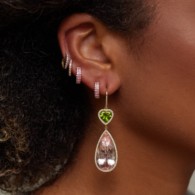 One-of-a-Kind Peridot Heart and Morganite Teardrop Earrings