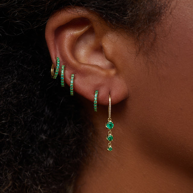 3 Graduated Illusion Set Emerald Earrings