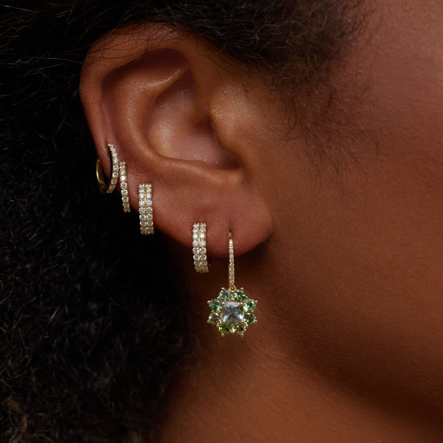 Petite Statement Mint Tourmaline Flower Drop Earrings with Aquamarine Center