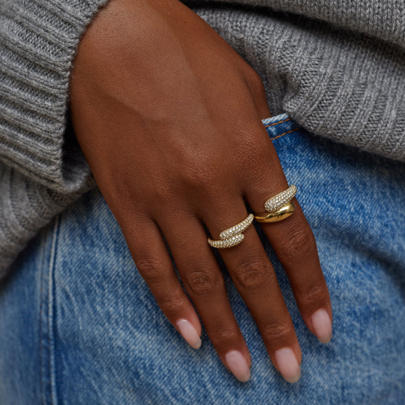 Double Dome Ring with Diamond Pave Accent