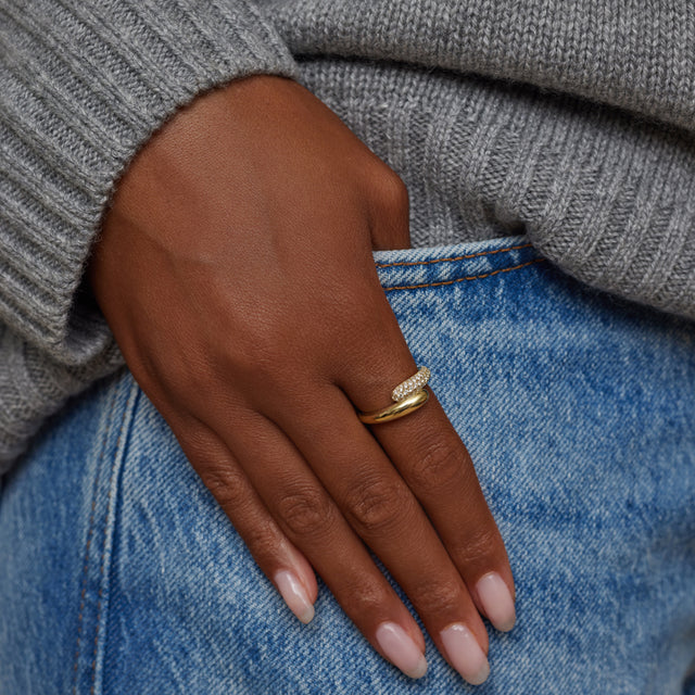 Small Double Dome Ring with Diamond Pave Accent