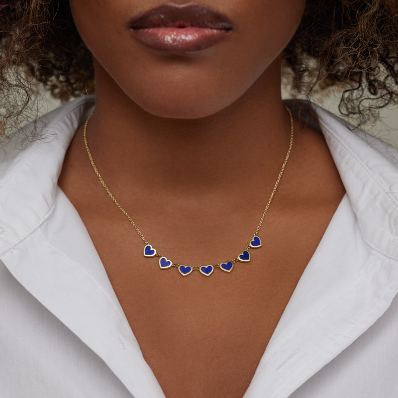 7 Extra Small Lapis Heart Necklace