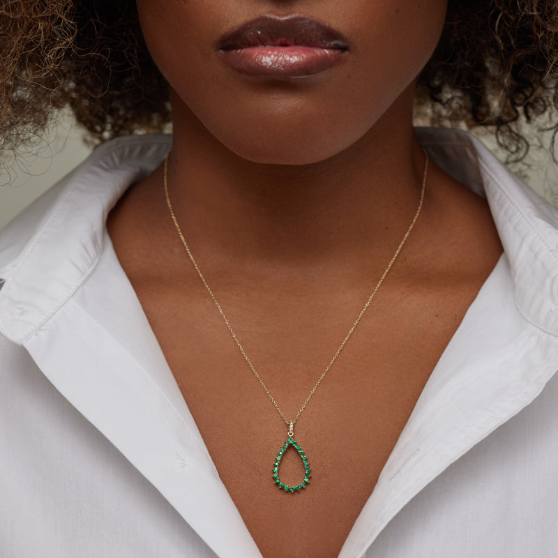 3-Prong Emerald Open Teardrop Necklace