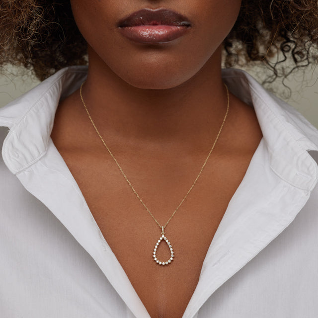 3-Prong Diamond Open Teardrop Necklace