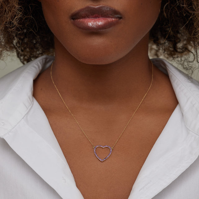 Large Amethyst Open Heart Necklace