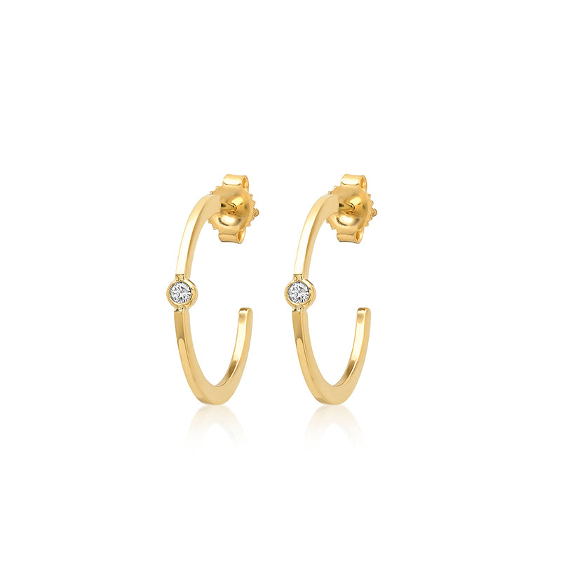 Small Hoops with Diamond Bezel Accent