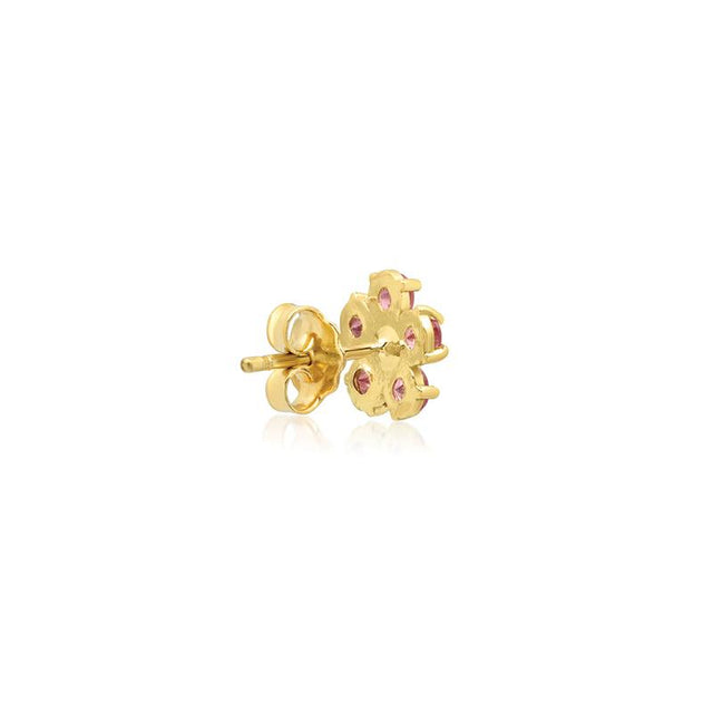 Single Pink Sapphire Flower Studs with Diamond Center