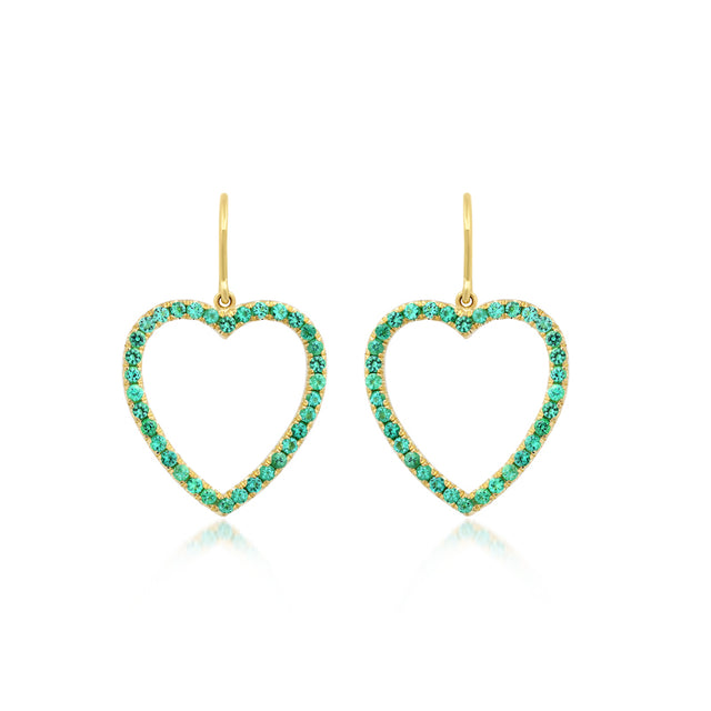 Large Emerald Open Heart Drop Earrings