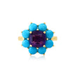 Statement Turquoise Flower Ring with Amethyst Center