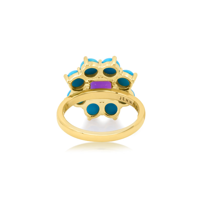 Statement Turquoise Flower Ring with Amethyst Center
