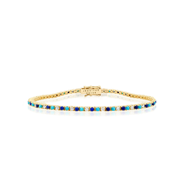 4-Prong Diamond, Turquoise, and Lapis Tennis Bracelet