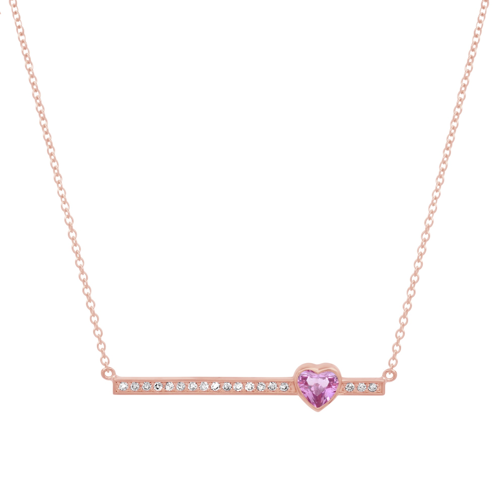 Diamond Stick Necklace with Heart-Cut Pink Sapphire Accent