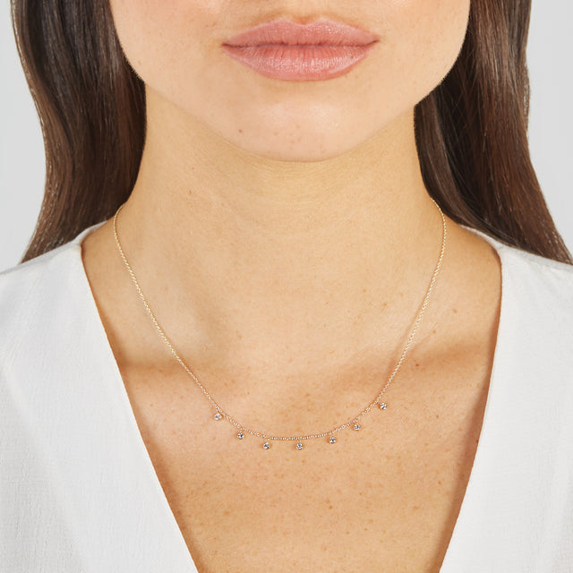 7 Mini Diamond Bezel Dangle Necklace
