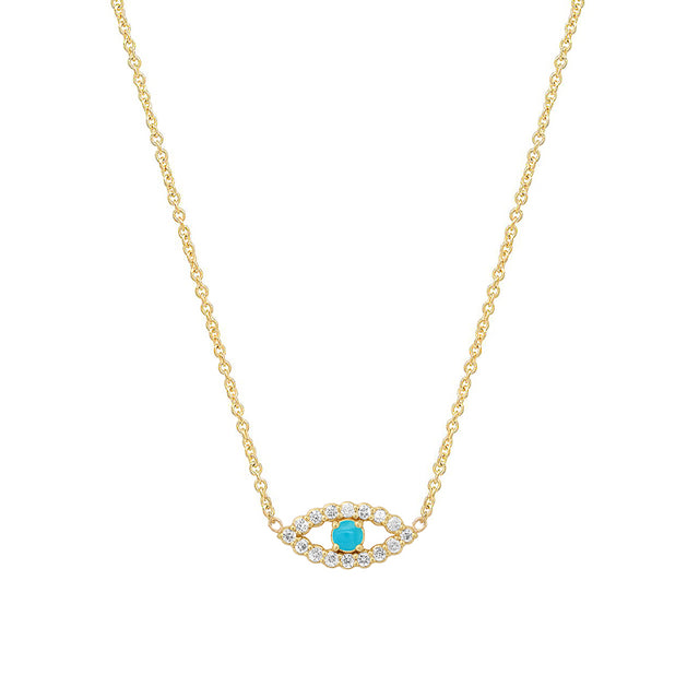 Mini Diamond Open Evil Eye Necklace with Turquoise Center