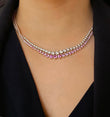 Large Graduated 3-Prong Pink Sapphire Tennis Necklace