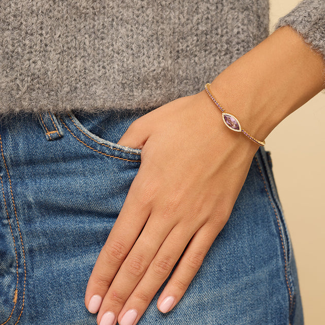 4-Prong Amethyst Tennis Cuff with Amethyst and Diamond Marquise Accent