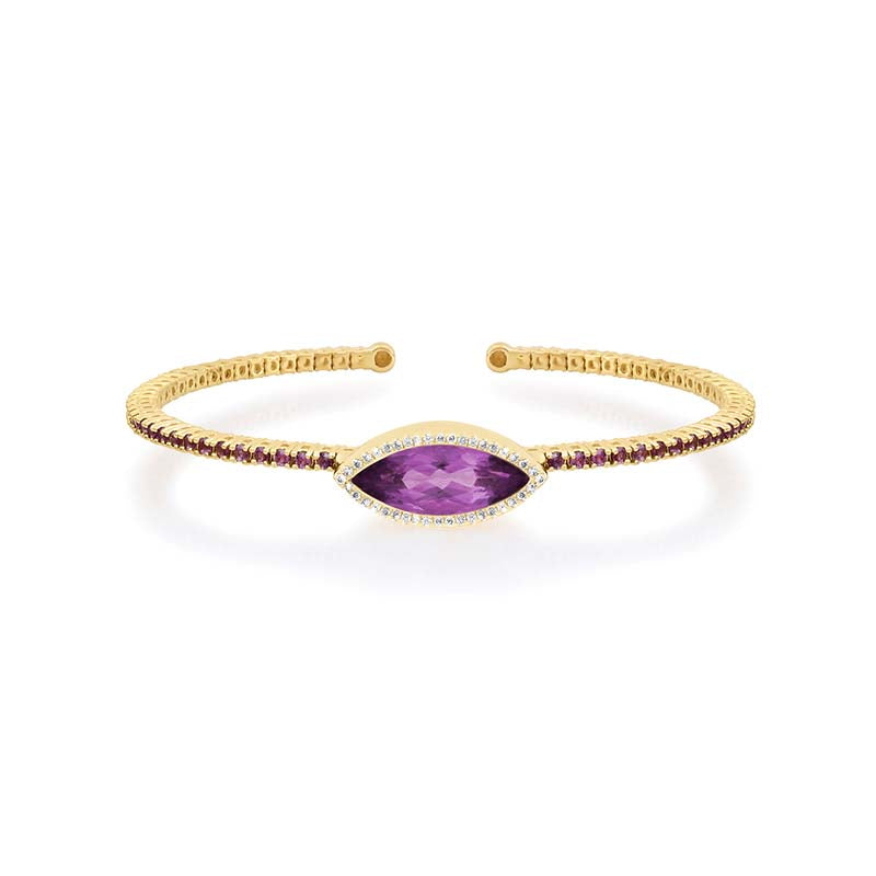 4-Prong Amethyst Tennis Cuff with Amethyst and Diamond Marquise Accent