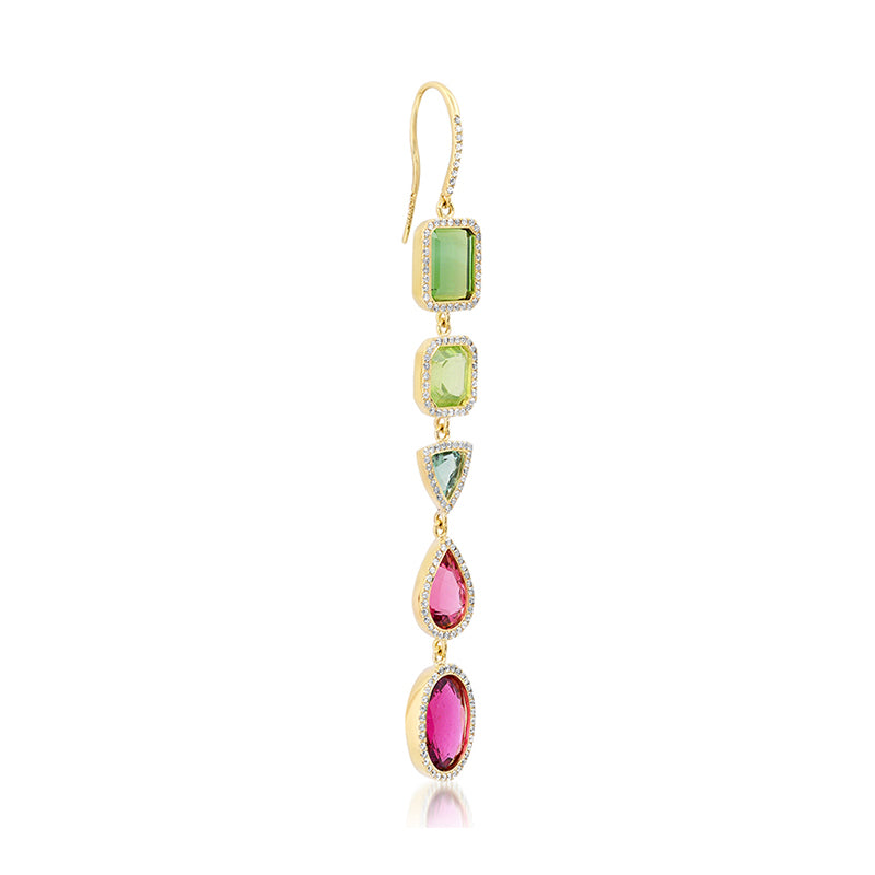 One-of-a-Kind Multicolor Tourmaline and Rubellite with Diamond Pave Earrings