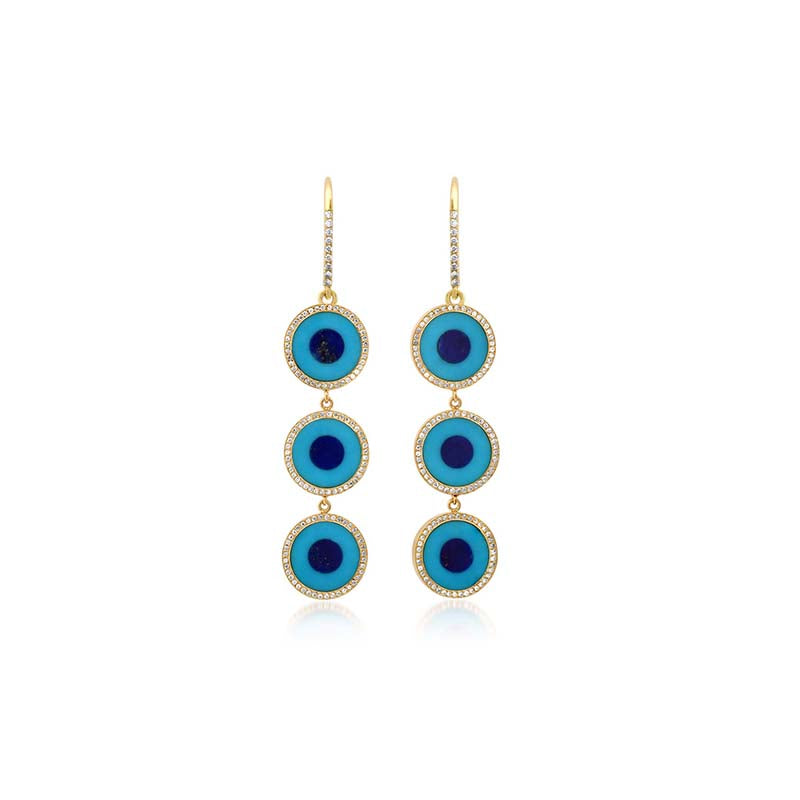 3 Mini Inlay Evil Eye Drop Earrings