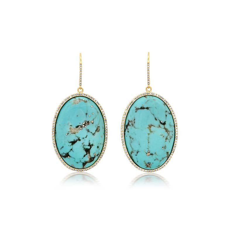 One-of-a-Kind Oval-Cut Turquoise with Diamond Pave Earrings