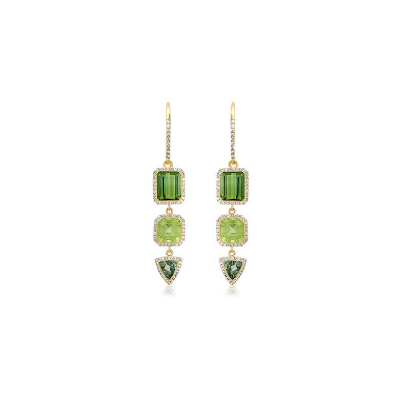 One-of-a-Kind  Green Tourmaline, Mint Tourmaline and Diamond Pave Earrings