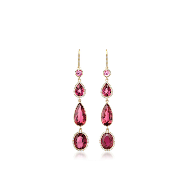 Pink Tourmaline and Rubellite Mosaic Drop Earrings