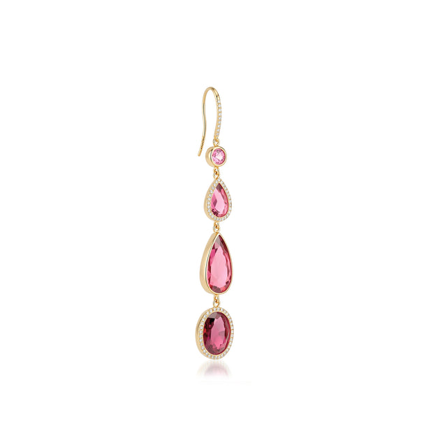 Pink Tourmaline and Rubellite Mosaic Drop Earrings