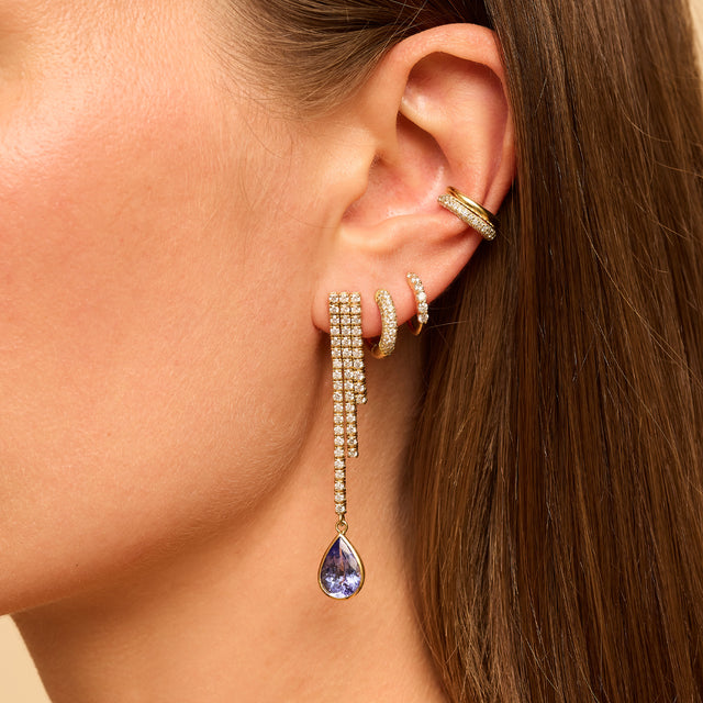 Cascading 4-Prong Diamond Tennis Studs with Tanzanite Drops