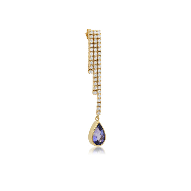Cascading 4-Prong Diamond Tennis Studs with Tanzanite Drops