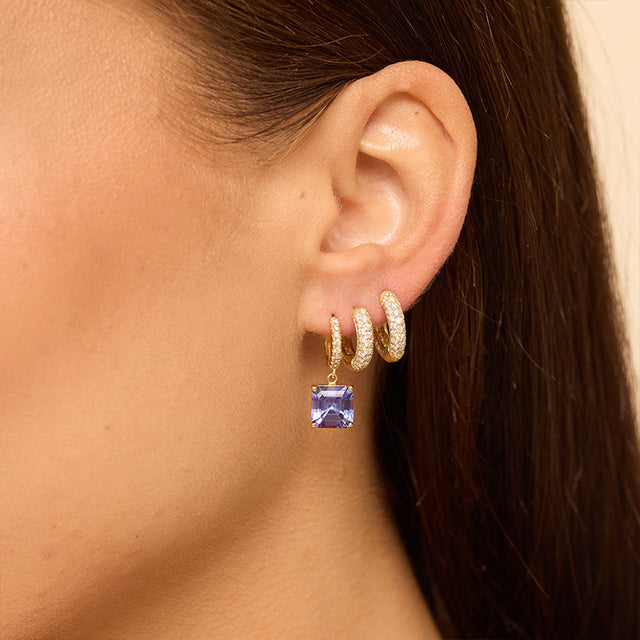 Small Diamond Huggies with Princess Cut Tanzanite Drop