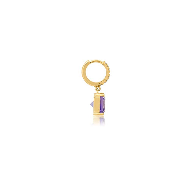 Small Diamond Huggies with Princess Cut Tanzanite Drop