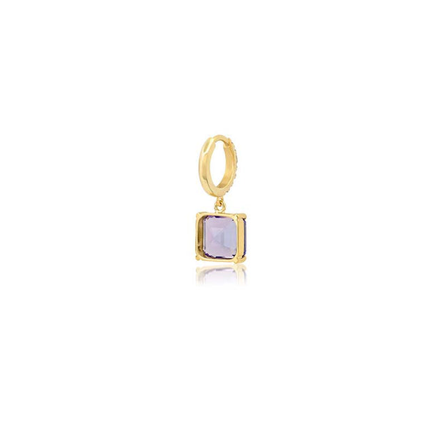 Small Diamond Huggies with Princess Cut Tanzanite Drop