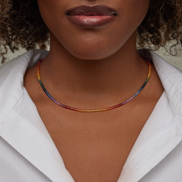 16.5 Inch Rainbow Sapphire Beaded Necklace