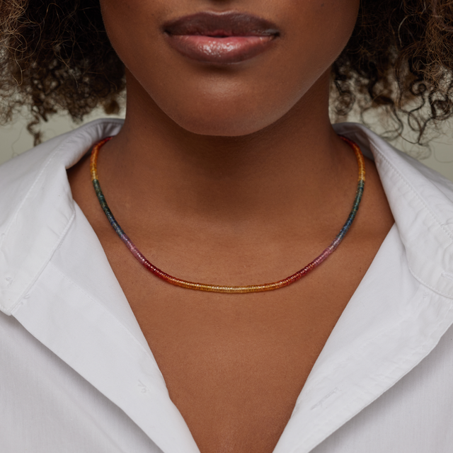 18 Inch Rainbow Sapphire Beaded Necklace
