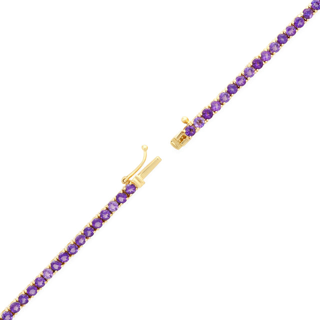 Large 4 Prong Amethyst Tennis Necklace with Five Amethyst Drops