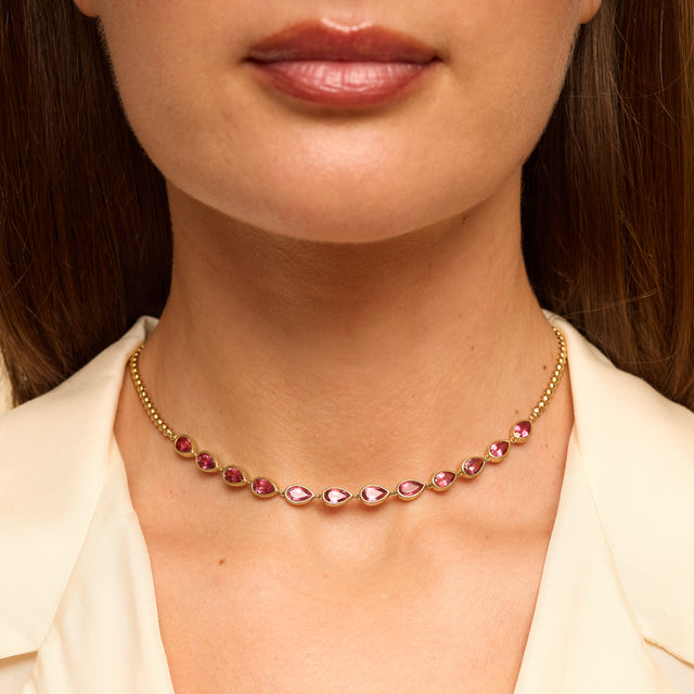 Bezel Tennis Necklace with Pear-Cut Tourmaline 