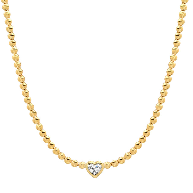 Bezel Tennis Necklace with Diamond Heart Accent